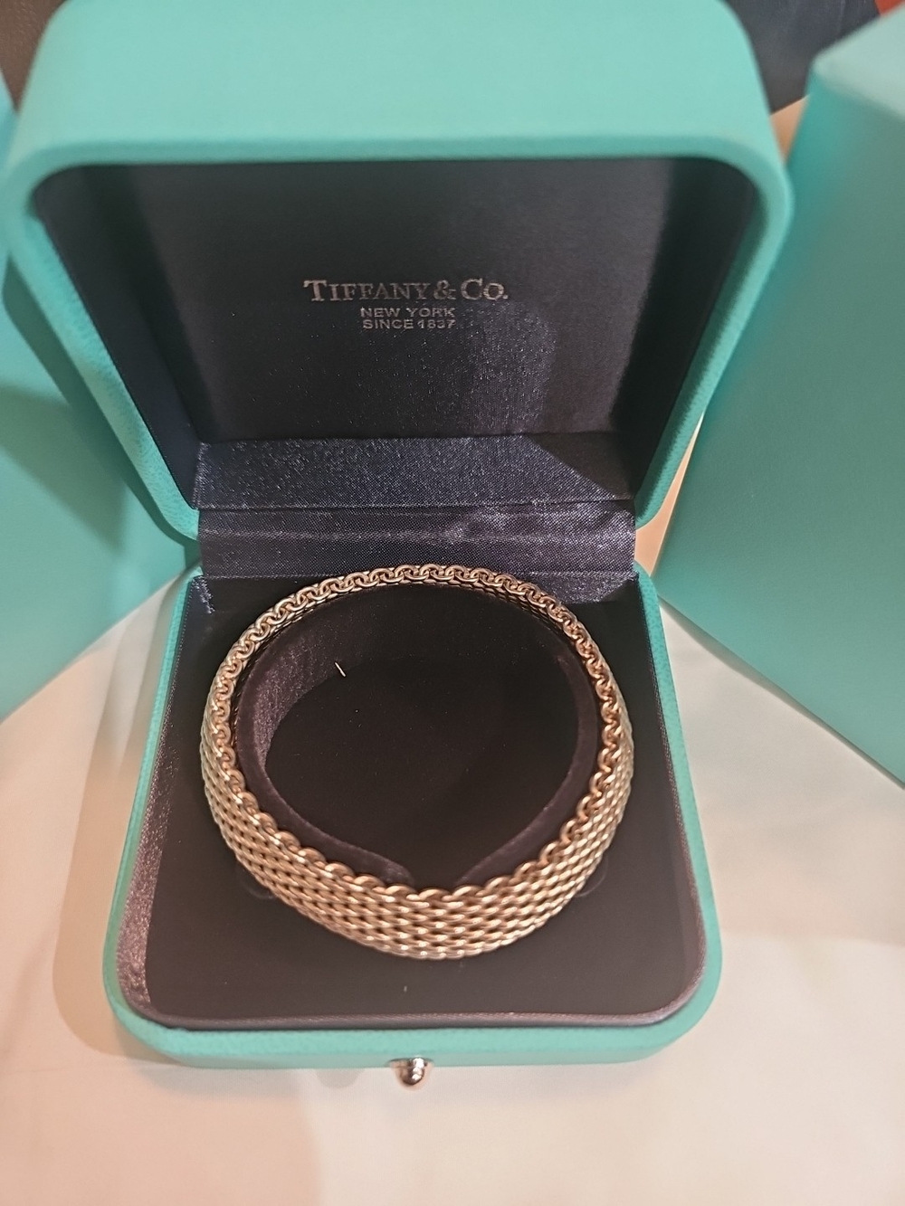 7" Small Tiffany & Co Silver Somerset Mesh Weave Flexible Bangle Bracelet